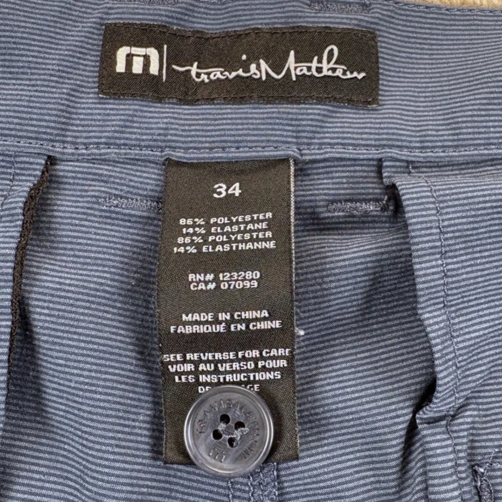 TravisMathew Golf Shorts Mens 34 Blue Micro Stripe Performance Athleisure Preppy